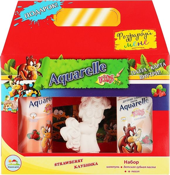 Aquarelle kids New детский подарочный набор Клубника+пазлы+гипсовая фигурка 05598 фото